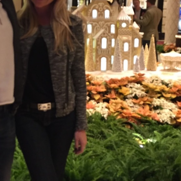 Ikks Tweed Motorcycle Jacket Grey White Black Front Diagonal Zipper size 38 - Picture 6 of 6